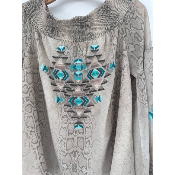 Judith March Snake Print Off Shoulder Blouse Embroidered Tribal  Size large - Picture 2 of 5